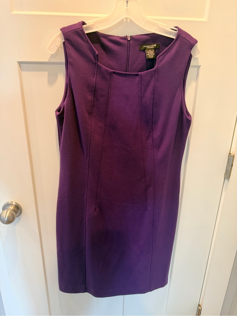 Andrea Jovine Purple Sheath Dress Size 12 Sleeveless Stretch Career Work